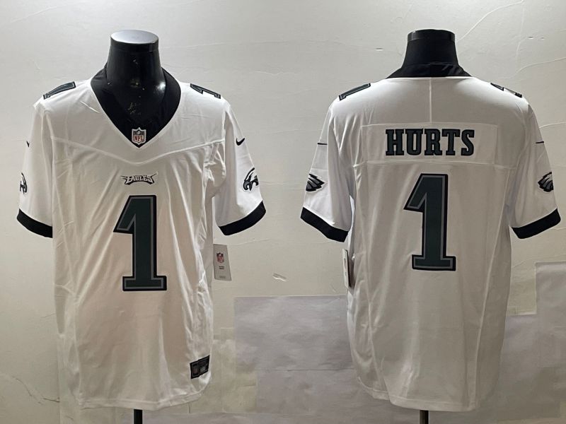 Men Philadelphia Eagles #1 Hurts White three generations 2025 Nike Vapor Limited NFL Jersey style 1->youth nfl jersey->Youth Jersey